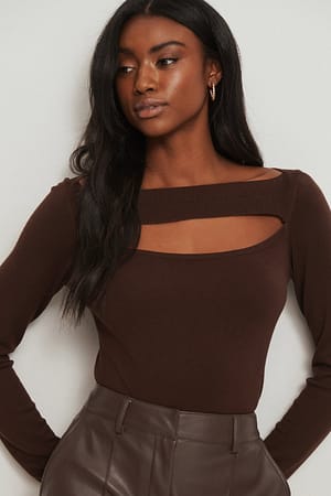 Brown Cut Out Knitted Sweater