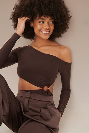Brown Cut Out Off Shoulder Long Sleeve Body
