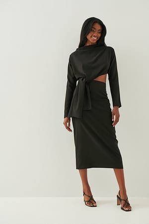 Black Cut Out Wrap Midi Dress