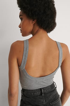 Grey Melange Genanvendt bodystocking med dyb ryg og detalje