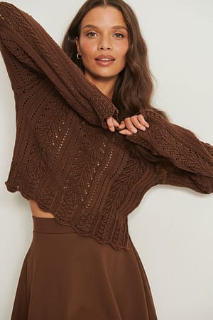Brown Økologisk strikket sweater med detalje