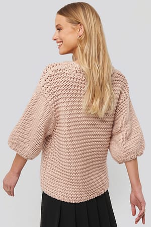 Misty Rose Detail Neck Short Sleeve Sweater