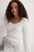 White Detailed Neckline Knitted Sweater