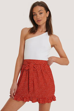 Red Dotted Frill Mini Skirt