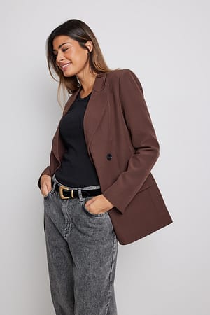 Brown Double Breasted Fitted Blazer