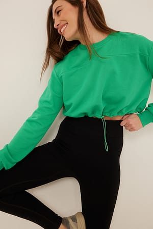 Green Sweatshirt crop com pormenor de cordão