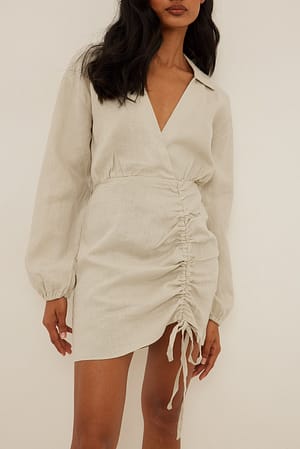 Beige Linen Shirt Mini Dress