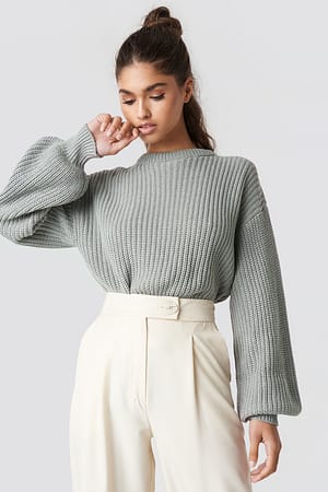 Grey Dropped Shoulder Knitted Sweater