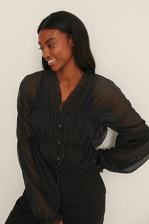 Black Bluse i chiffon med elastisk talje