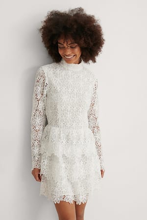 White Embroidered Flounce Dress