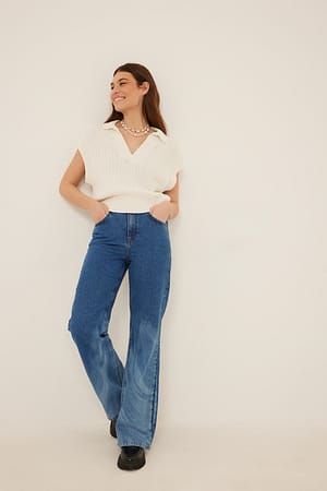 Mid Blue Økologiske jeans med print