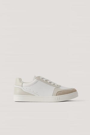 White Faux Suede Court Trainers