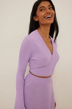 Light Lilac Fine Knitted Cropped Wrap Top