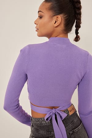 Lilac Finstickad tröja med omlottdetalj