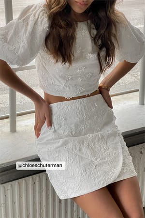 White Flower Detailed Mini Skirt