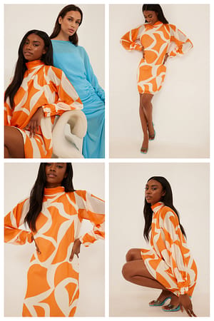 Orange Print Flowy Chiffon Mini Dress