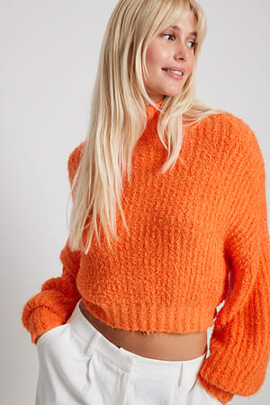 Orange Dunet strikket rullekravesweater