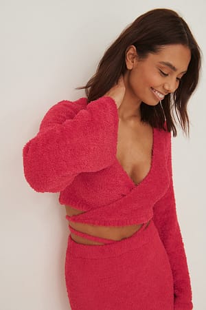 Pink Strikket dunet slå-om sweater