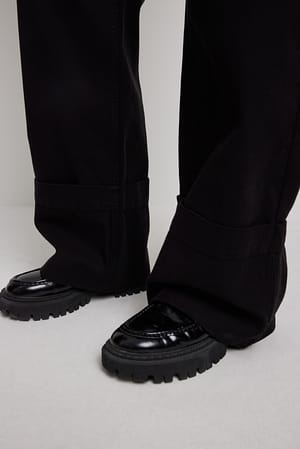 Black Pantalón ancho con el bajo doblado
