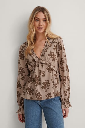 Dusty Pink Flower Frill Blouse