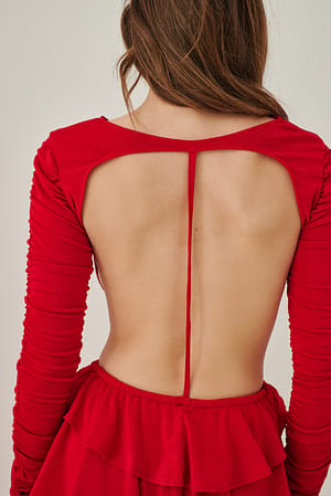 Red Frill Detail Open Back Dress