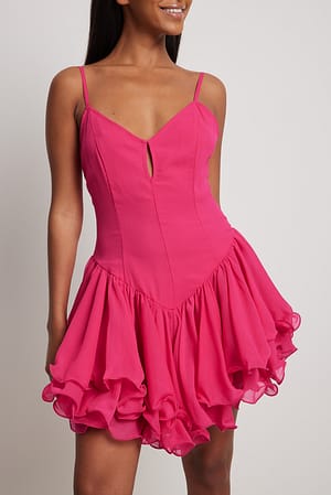Pink Frill Hem Detail Mini Dress