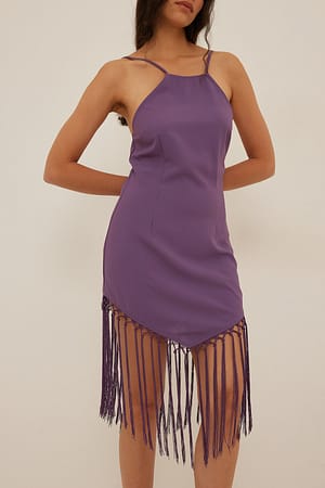 Purple Sukienka mini z falbankami