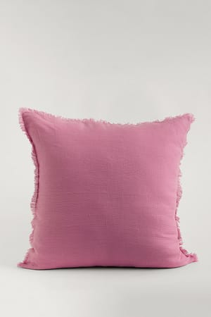Pink Lniana poszewka na poduszkę z frędzelkami