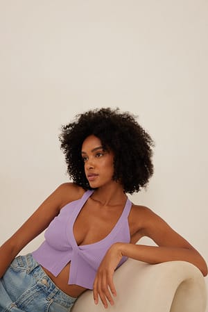 Light Lilac Front Slit Fine Knitted Top