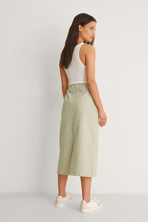 Light Green Ekologiczna dżinsowa spódnica midi z karczkiem z przodu