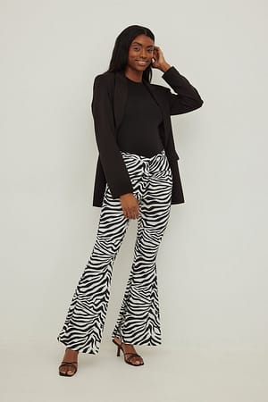 Black Zebra Gathered Detail Bootcut Trousers