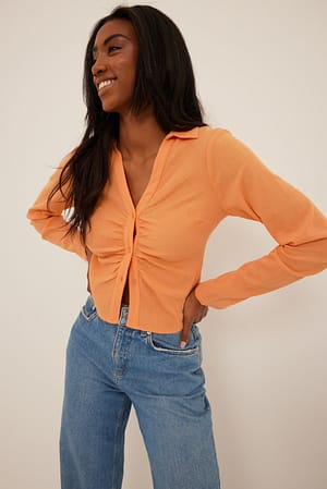 Peach Gathered Front Soft Cotton Blouse