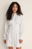 White Organic Gathered Shirt Mini Dress