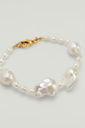 White Pozłacana bransoletka z perłą słodkowodną