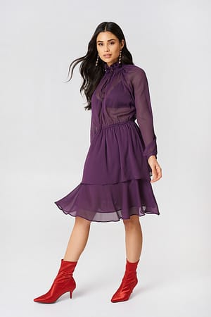 Purple NA-KD Boho High Frill Neck Dress
