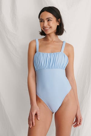 Blue High Leg Recycled Ruffled Detail Swimsuit