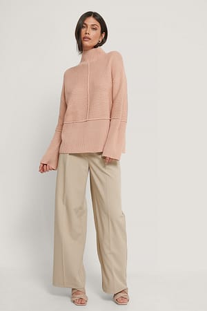 Dusty Pink High Neck Knitted Sweater