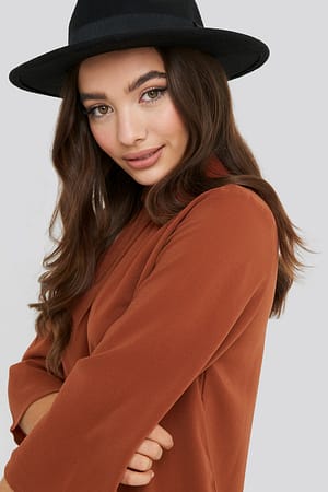 Rust High Neck Wide Sleeve Blouse