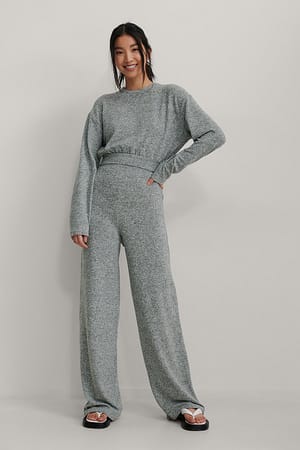 Grey Melange Resirkulert bukse med høyt liv og rette ben
