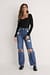 Organische Jeans hohe Taille Used-Look