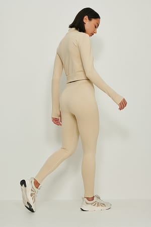 Sand Recycled Highwaist Ribbed Tights