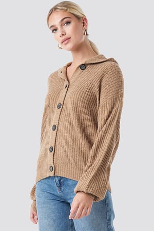 Beige Hood Knitted Sweater