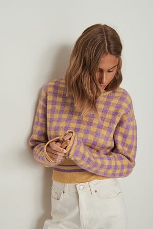 Purple/Yellow Knitted Checkered Sweater