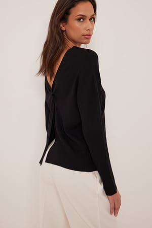 Black Knitted Deep Back Detail Sweater