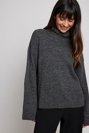 Dark Grey Gebreide sweater met hoge halslijn