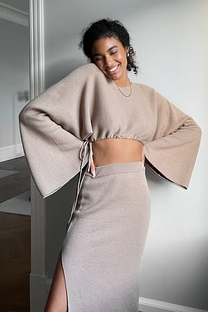 Nougat Knitted High Slit Skirt