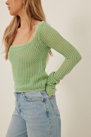 Pistachio Knitted Square Neck Top
