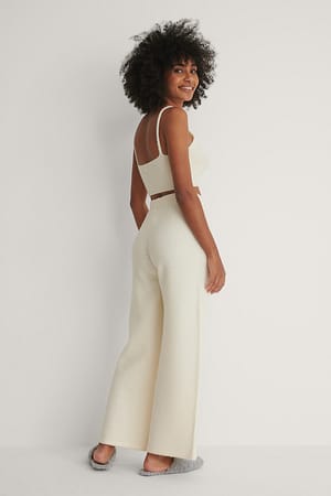 White Knitted Wide Cropped Trousers