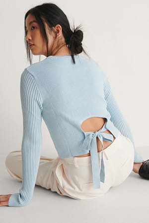 Light Blue Knot Detail Knitted Sweater