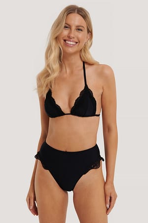 Black Maxi højtaljede bikinitrusser med blondekant